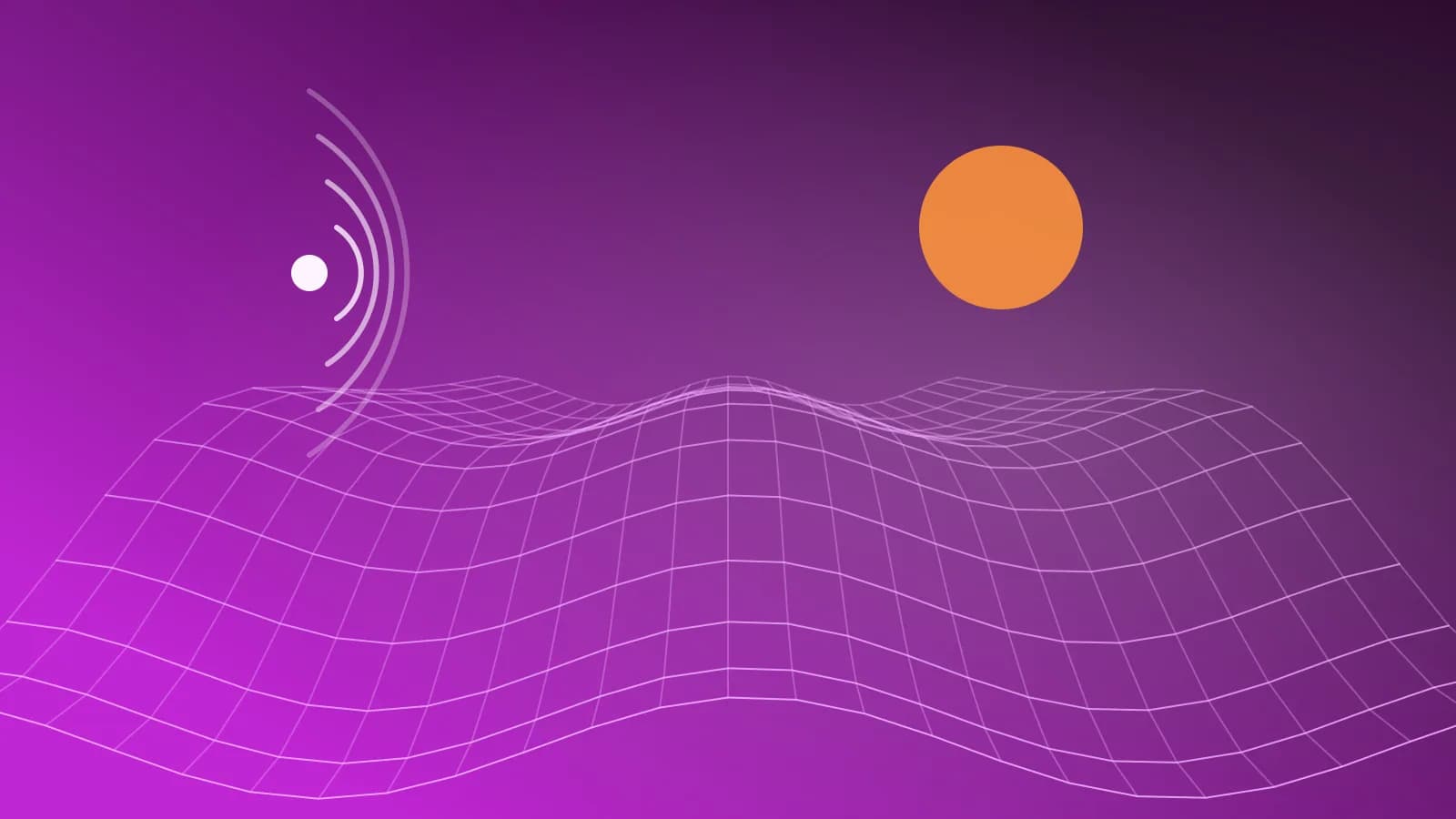 Abstract illustration of a wireframe landscape with sound waves