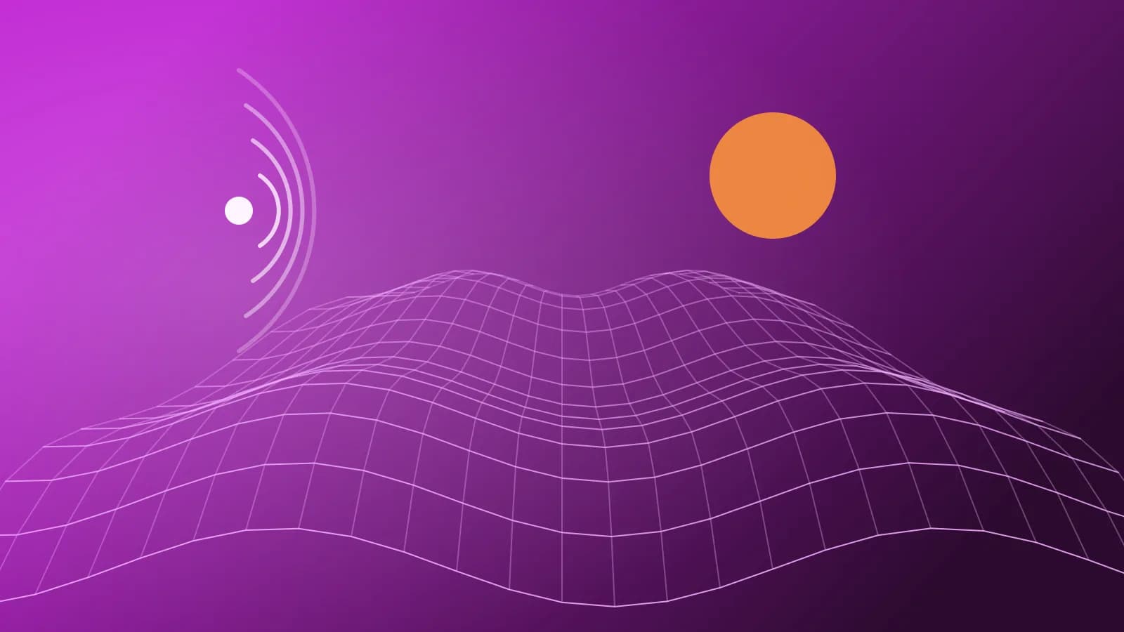 Ilustración abstracta de un paisaje en malla con ondas sonoras