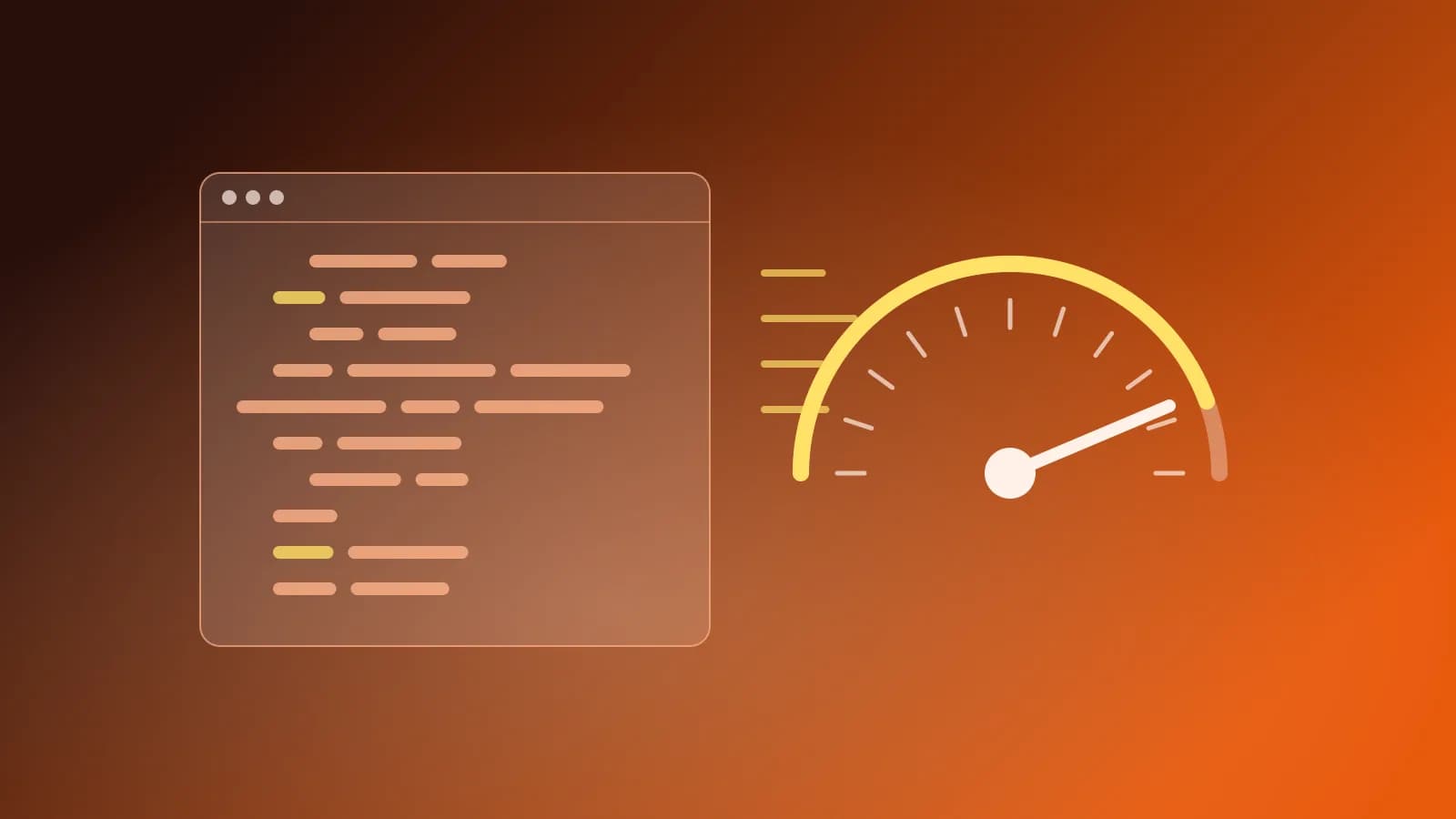 Abstract illustration of lines of code beside a speedometer at full speed