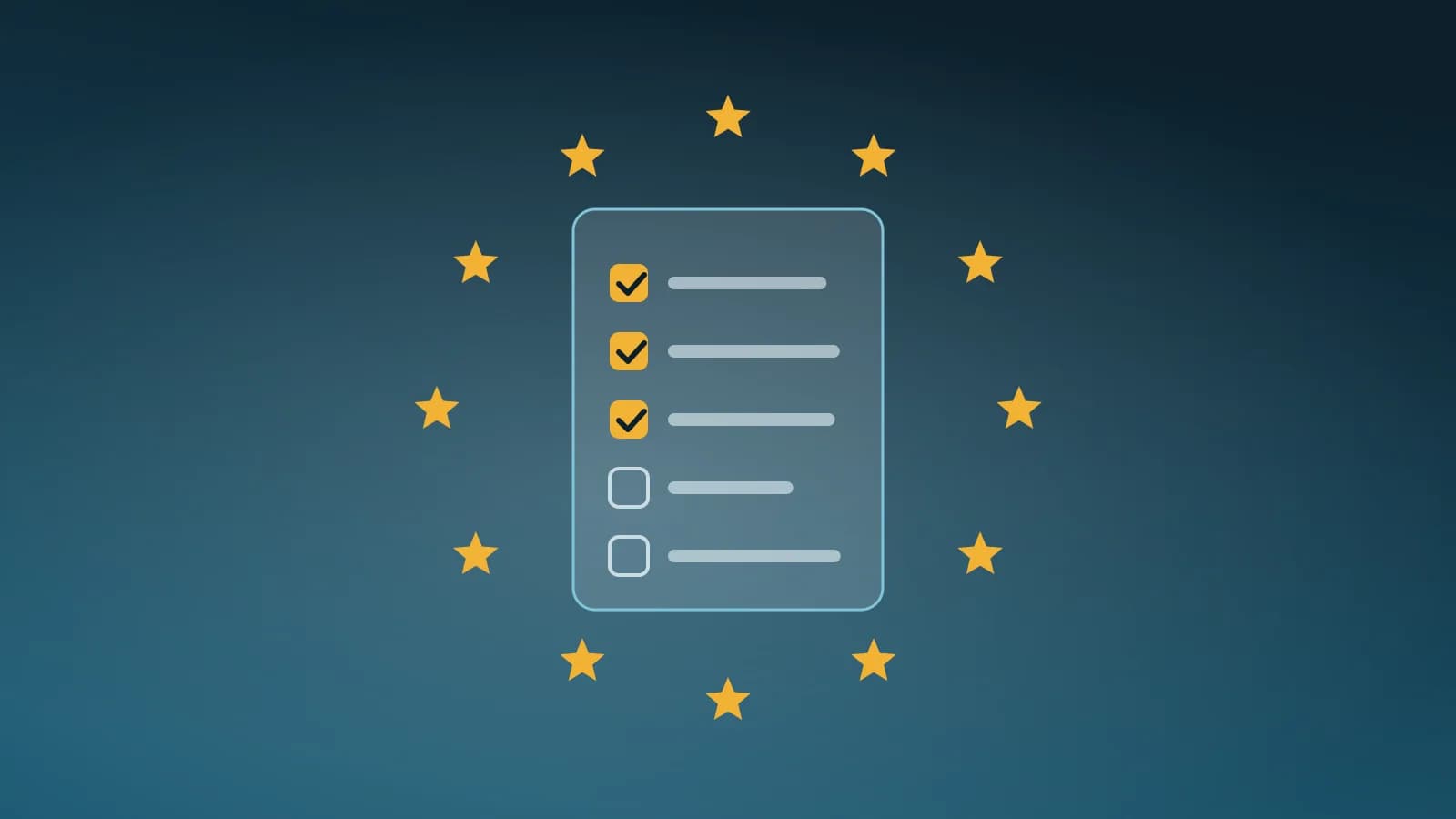 Abstract illustration of a compliance checklist inside a ring of stars