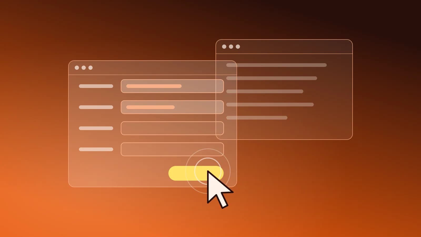 Abstract illustration of a cursor filling in forms across app windows