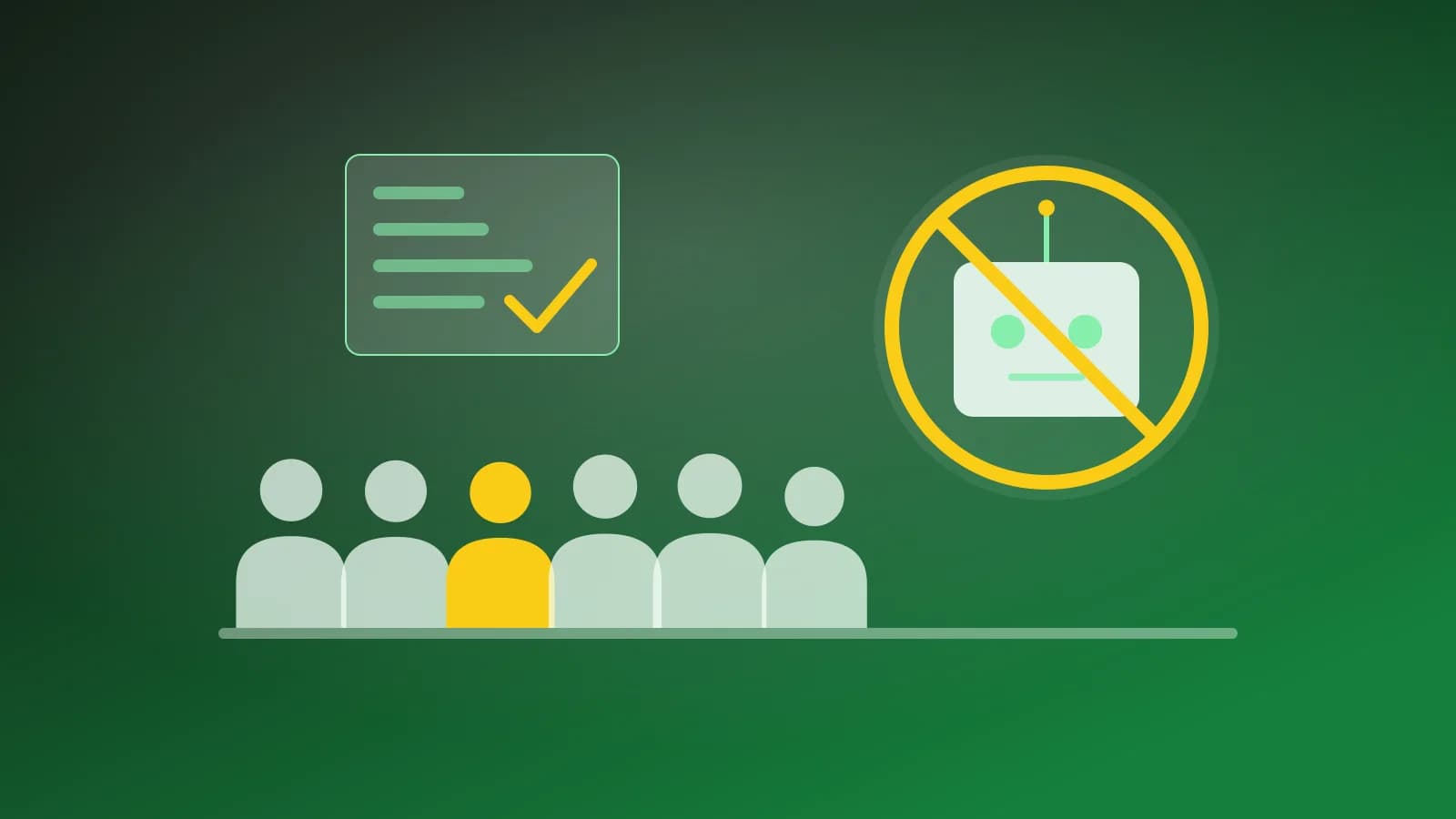 Illustration abstraite de salariés protégés face à un robot-manager barré