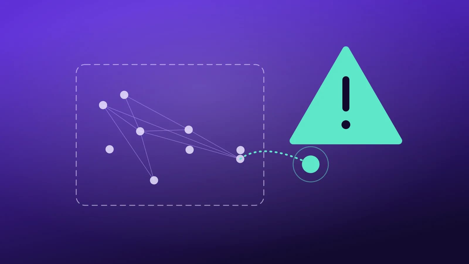Abstract illustration of a network node crossing a security boundary, with a warning sign