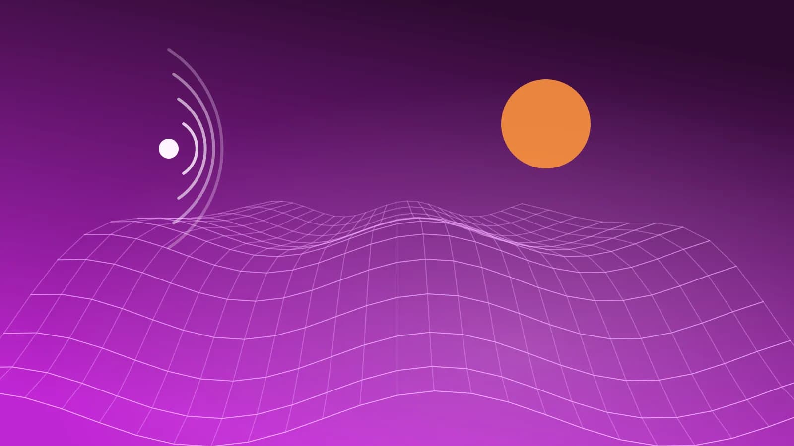 Abstract illustration of a wireframe landscape with sound waves