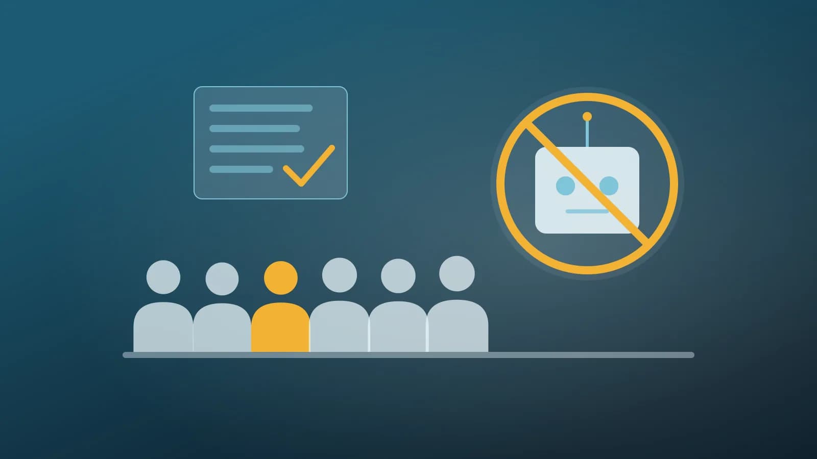 Abstract illustration of workers protected from a crossed-out robot manager