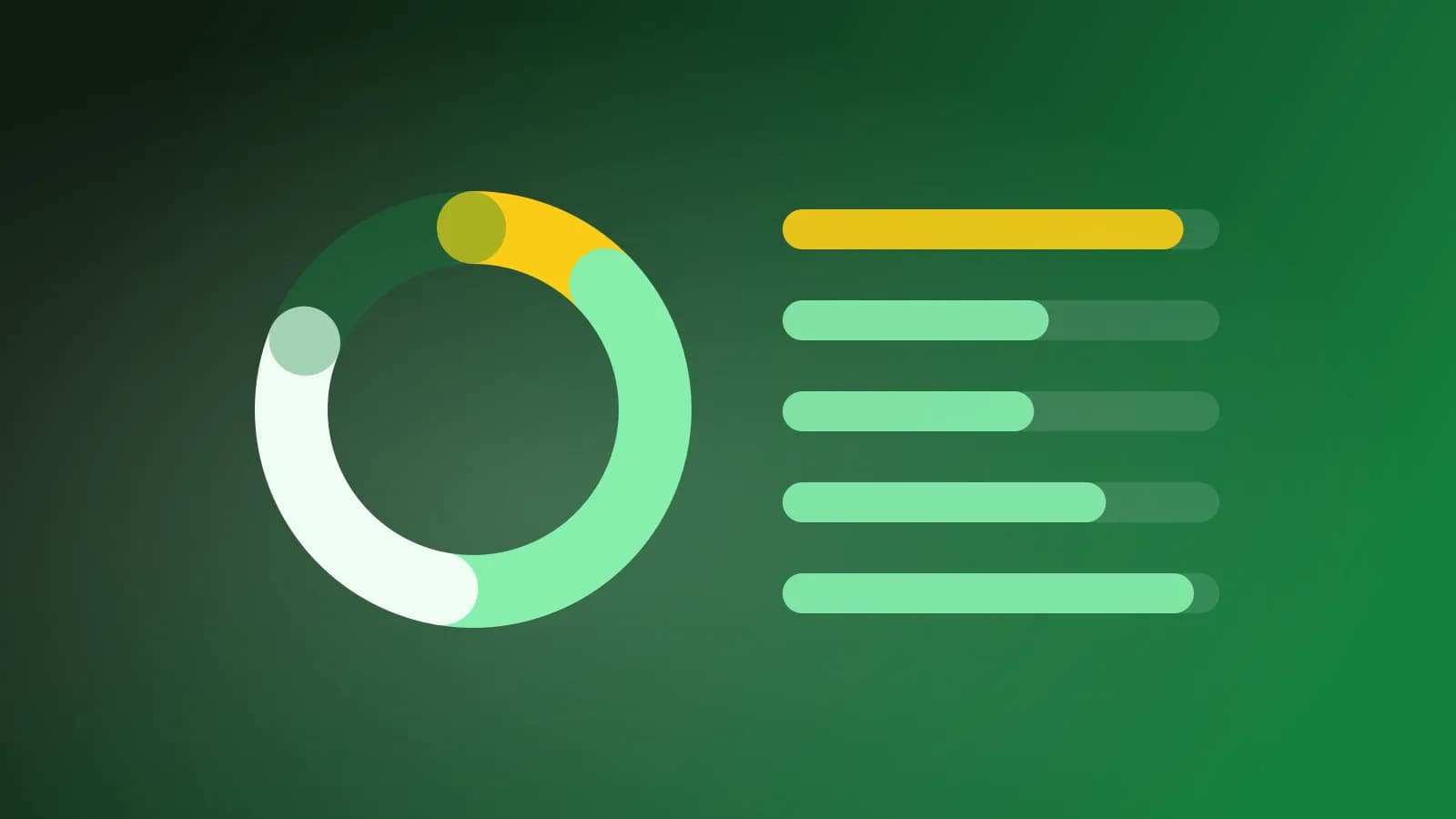 Abstract illustration of survey results as a donut chart and bars