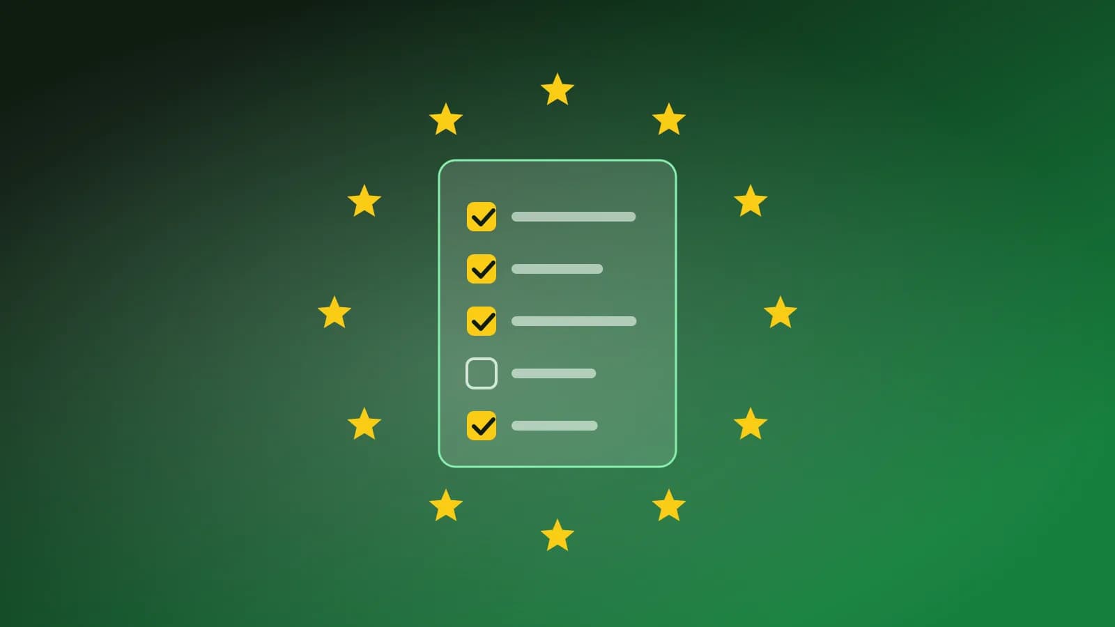 Abstract illustration of a compliance checklist inside a ring of stars