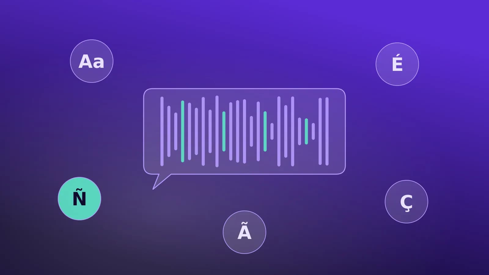 Ilustración abstracta de una onda de voz y bocadillos en varios idiomas