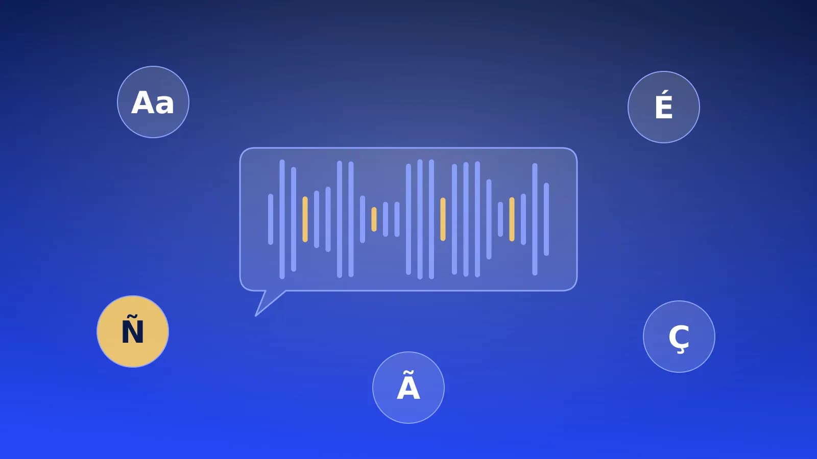 Ilustración abstracta de una onda de voz y bocadillos en varios idiomas