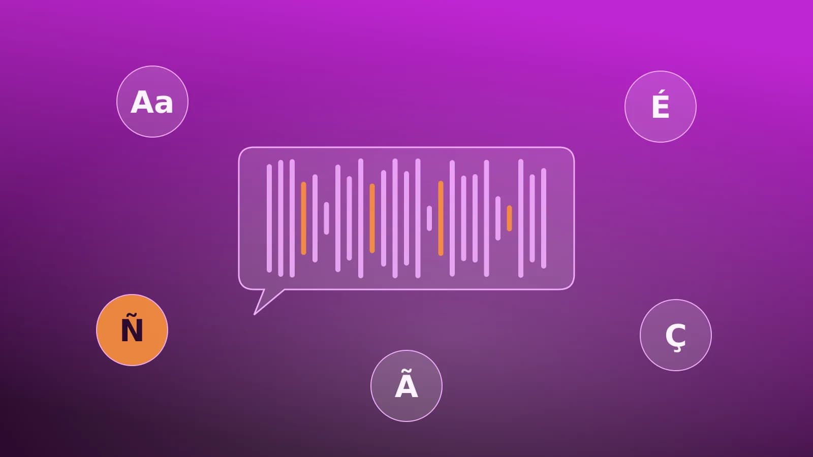 Illustration abstraite d'une onde vocale et de bulles de dialogue en plusieurs langues