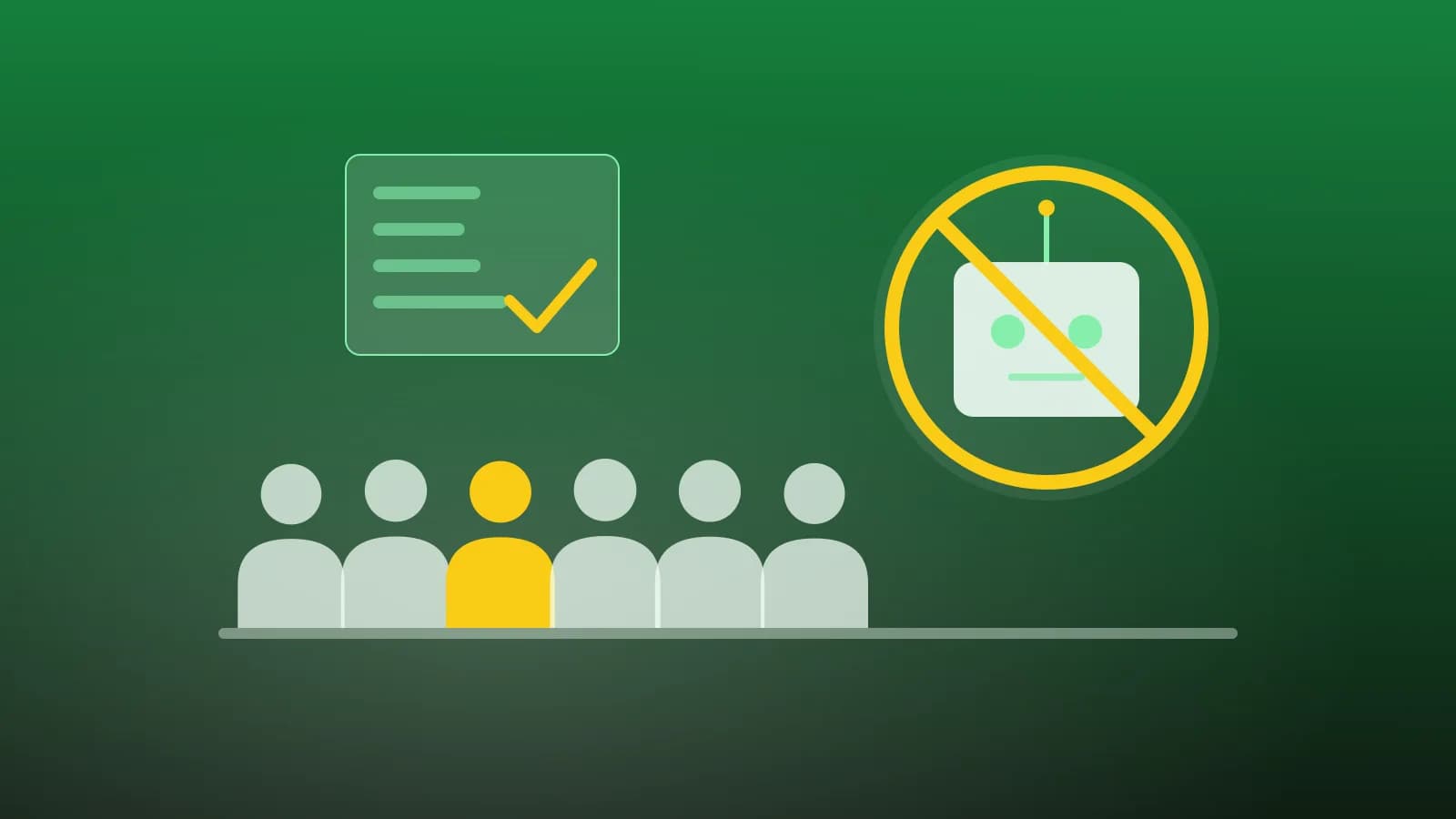 Illustration abstraite de salariés protégés face à un robot-manager barré
