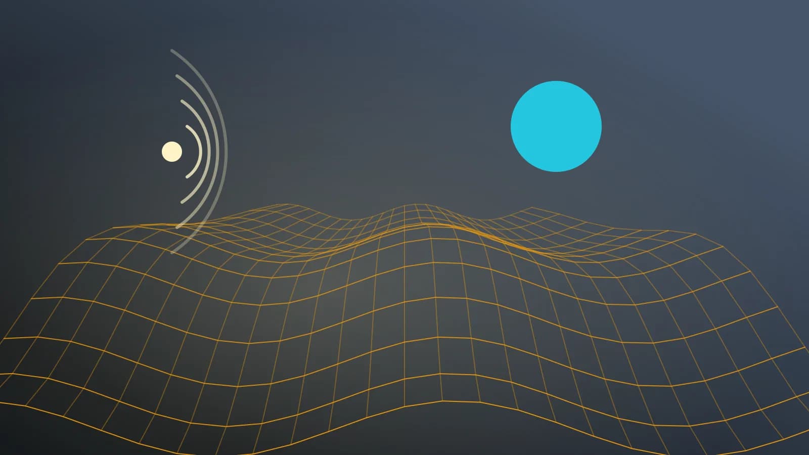 Ilustración abstracta de un paisaje en malla con ondas sonoras