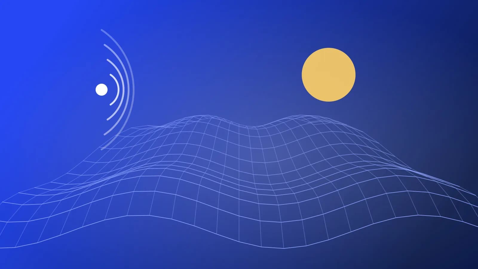 Abstract illustration of a wireframe landscape with sound waves
