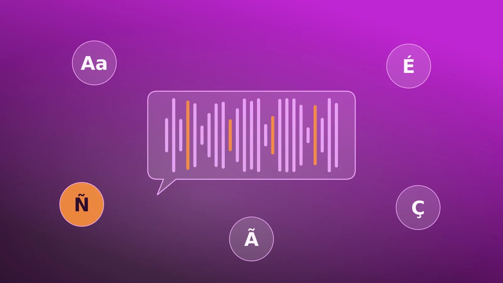Ilustración abstracta de una onda de voz y bocadillos en varios idiomas