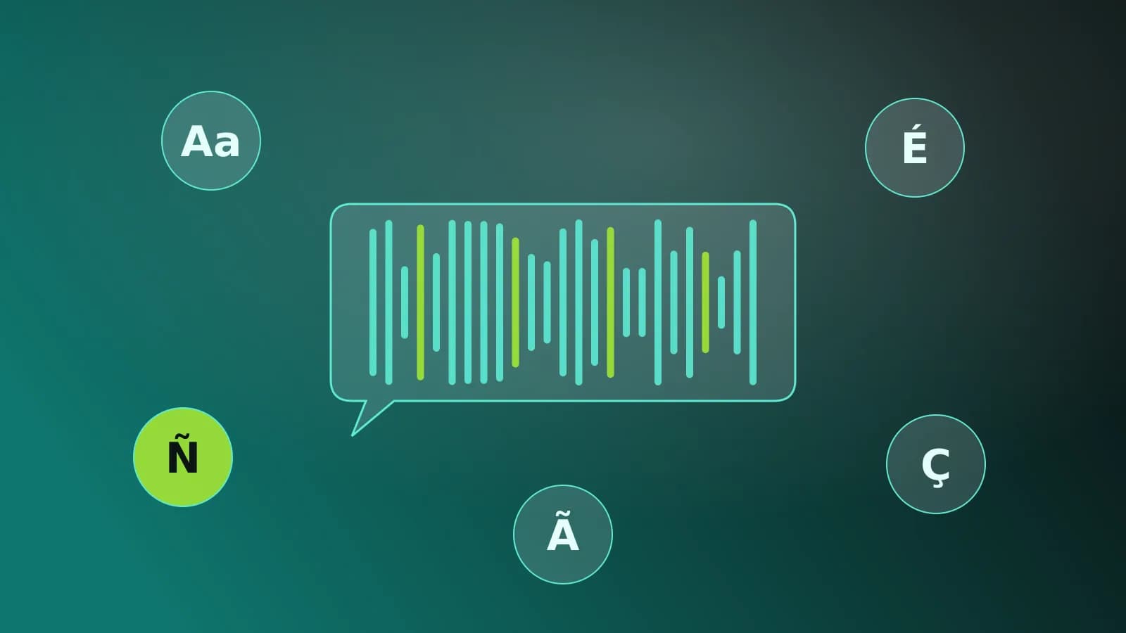 Ilustración abstracta de una onda de voz y bocadillos en varios idiomas