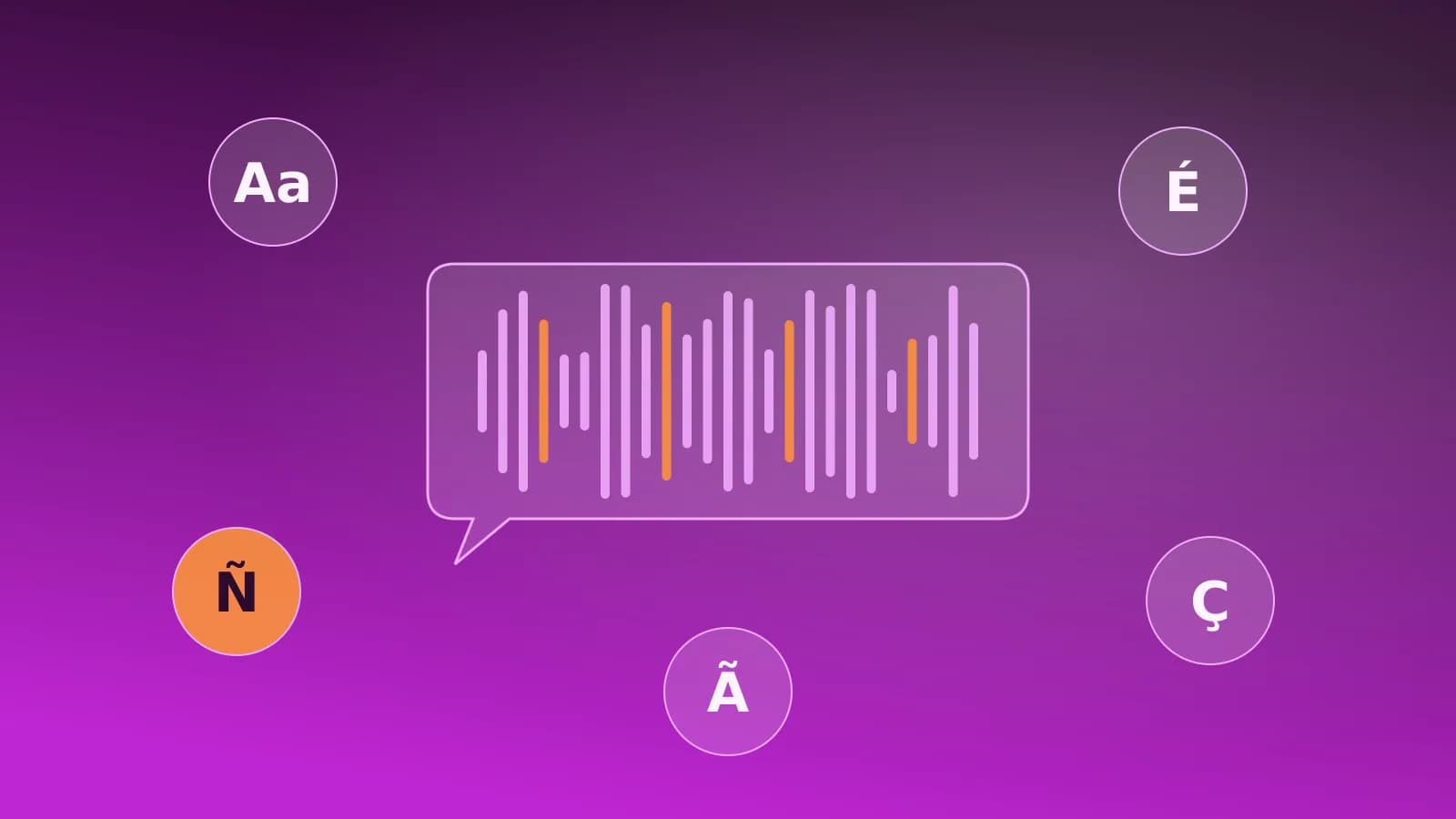 Ilustración abstracta de una onda de voz y bocadillos en varios idiomas