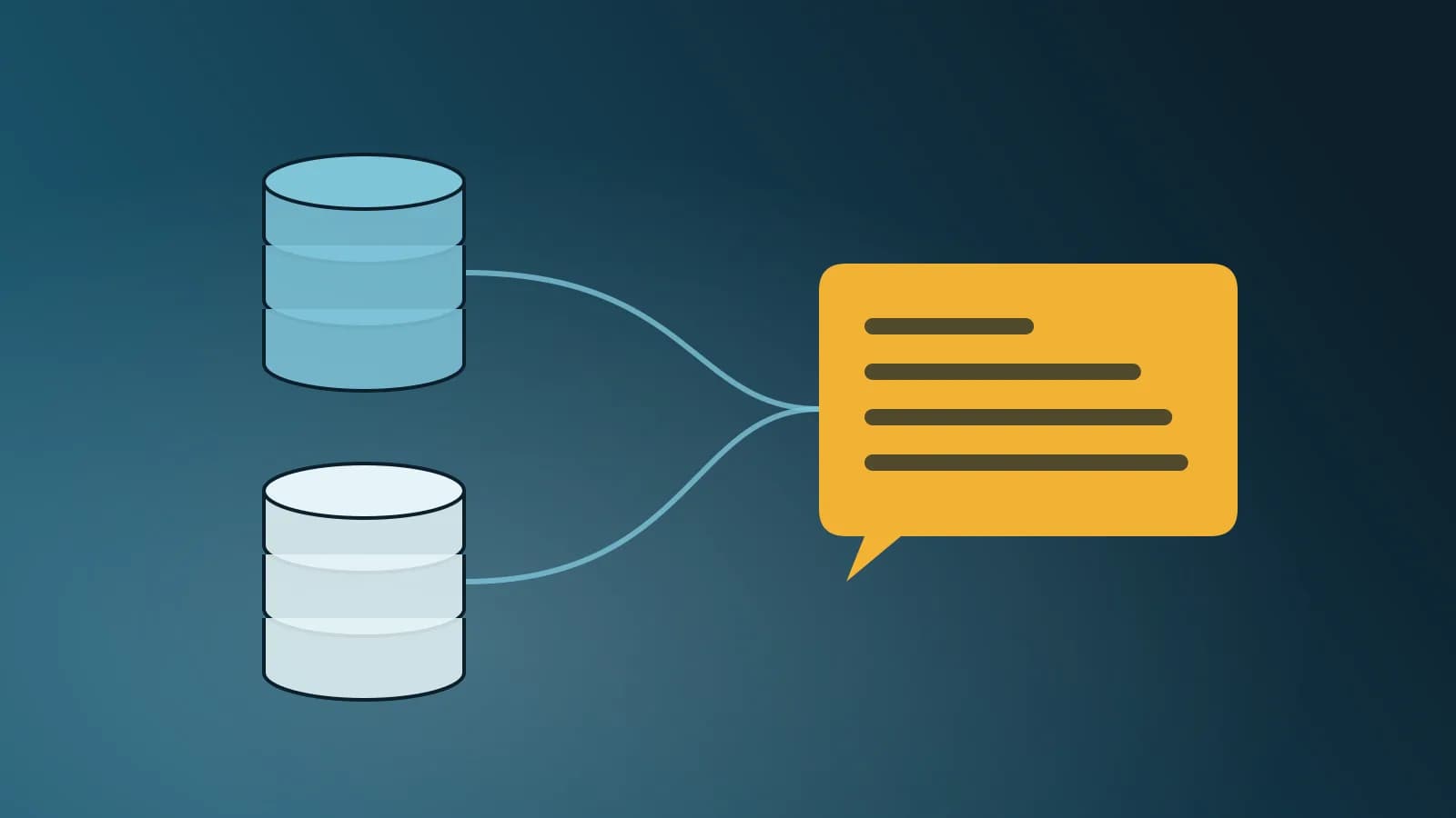 Abstract illustration of databases connected to an AI chat assistant