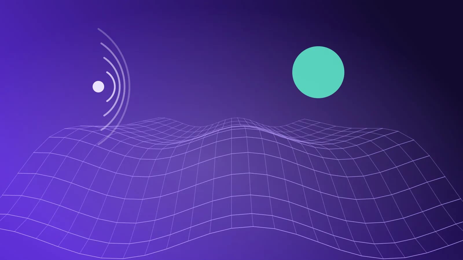 Ilustración abstracta de un paisaje en malla con ondas sonoras