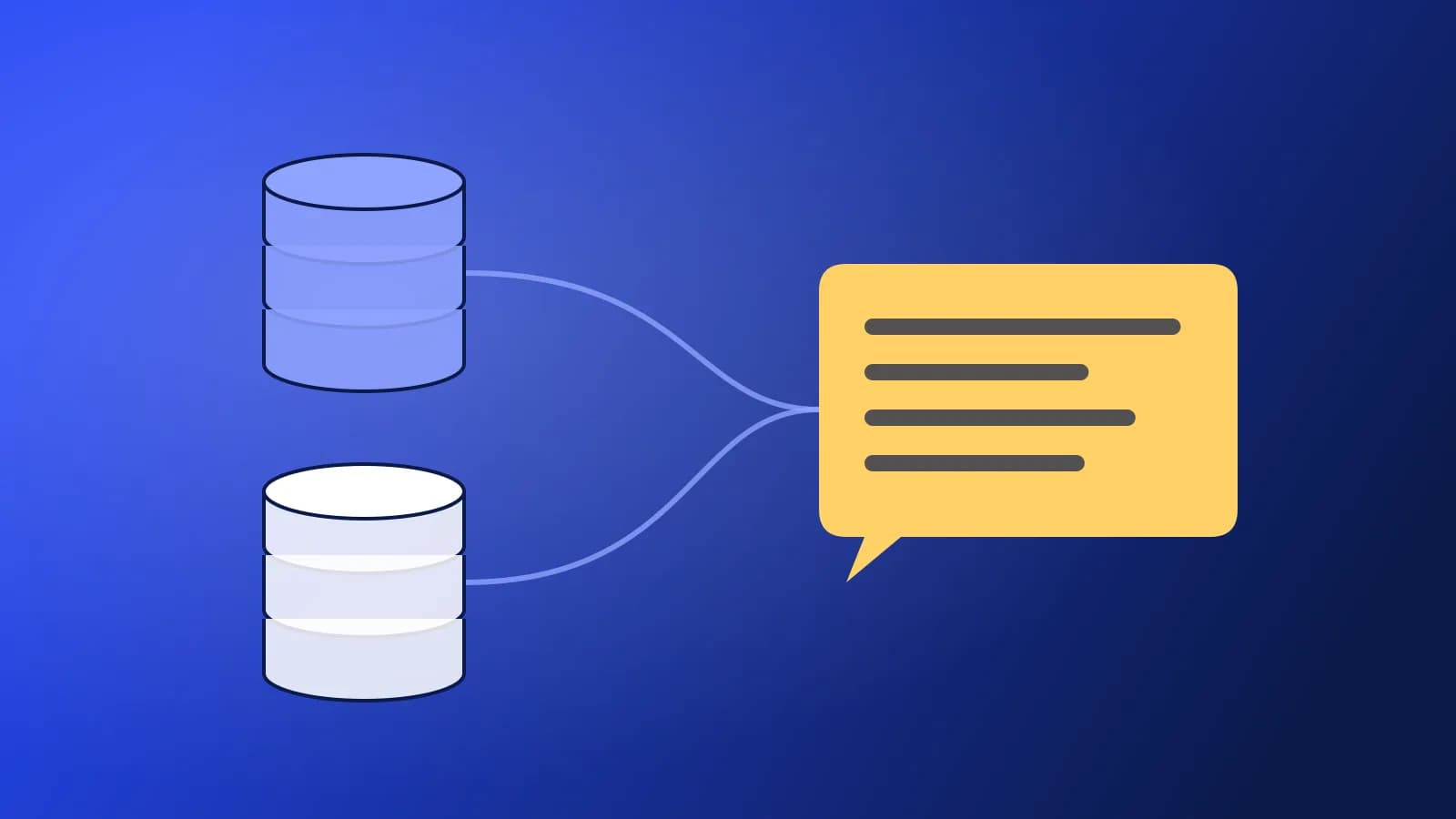 Abstract illustration of databases connected to an AI chat assistant
